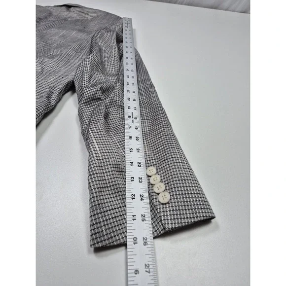 Vintage Lanvin Paris Blazer Mens 44L Gray 100% Silk Check Sport Coat Jacket 80s